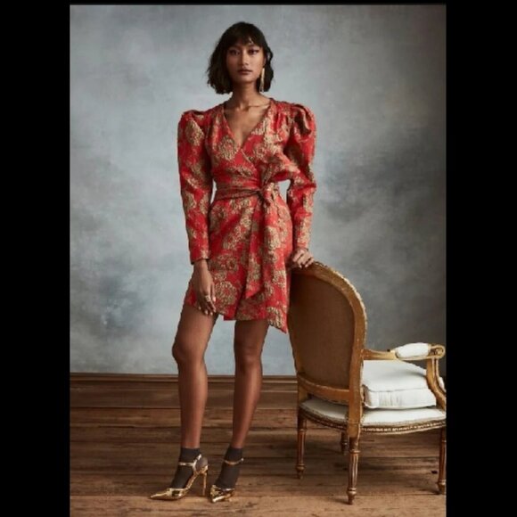 NWT Happy Nature Orange Red Floral Brocade Mini Dress Sz 20 - Picture 3 of 17